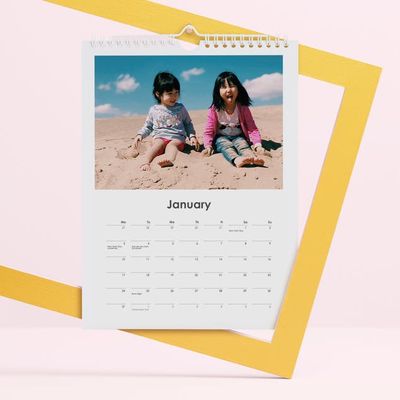 A black A4 Personalised Wall Calendar on a white background